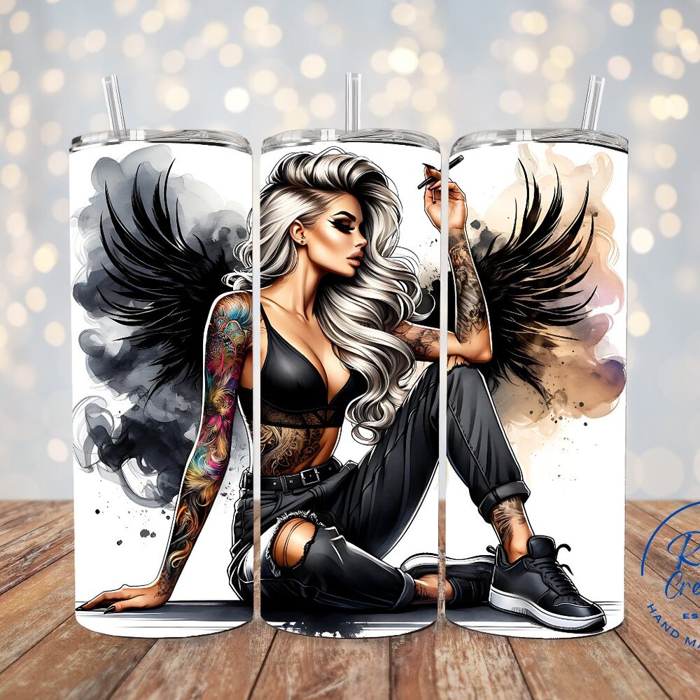 Tattooed Women Tumbler, Badass Women Tumbler, Ink Women Tumbler, Goth Girl Cup